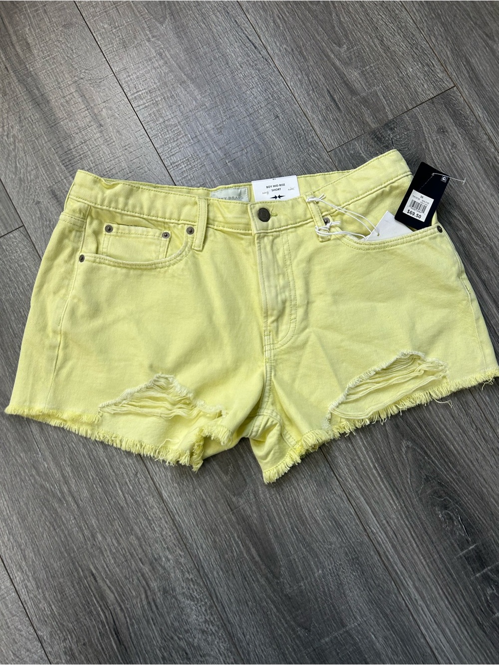 Lucky Brand Pale Yellow Distressed Denim Cutoff Shorts